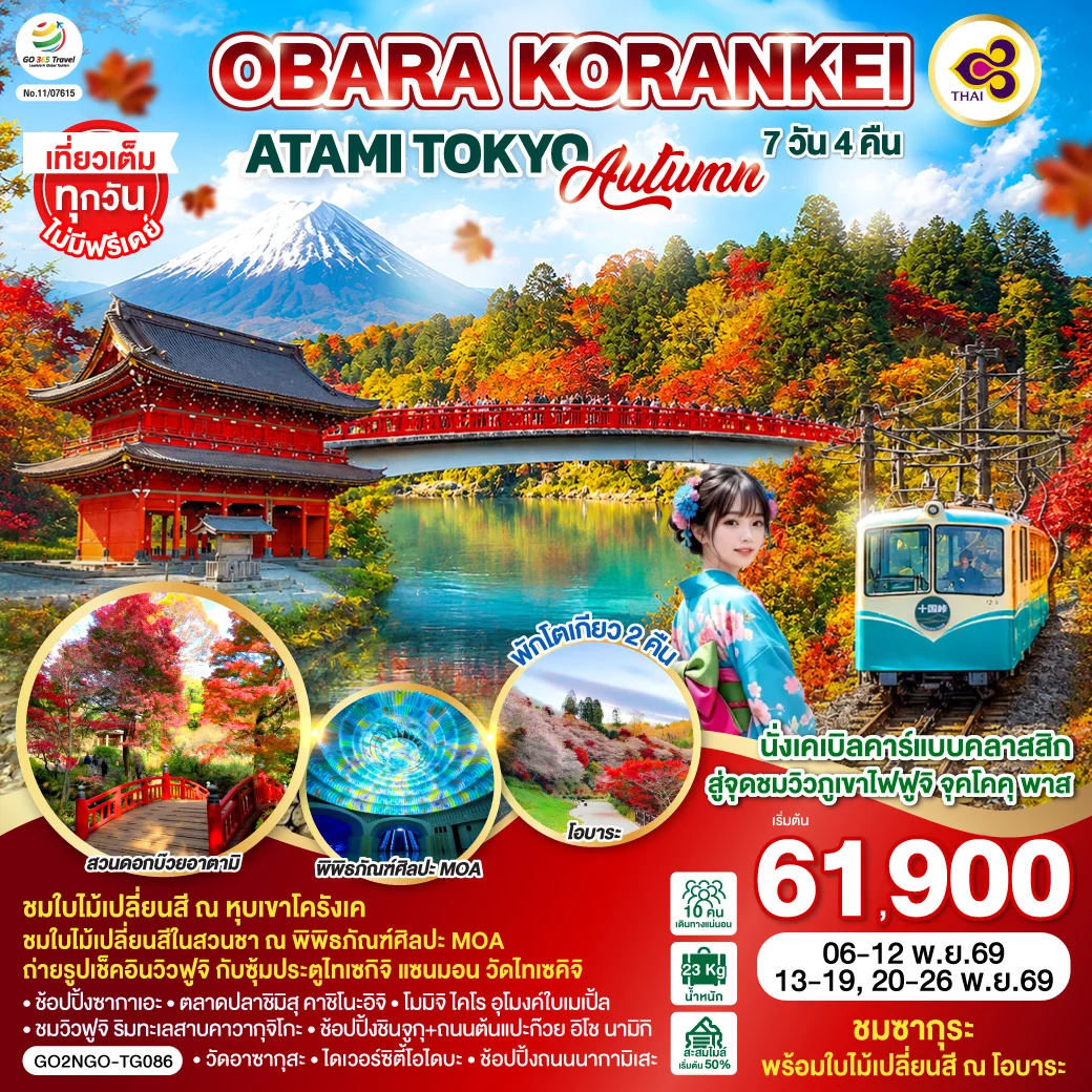 ทัวร์ญี่ปุ่น OBARA KORANKEI ATAMI TOKYO AUTUMN 7วัน 4คืน (TG)