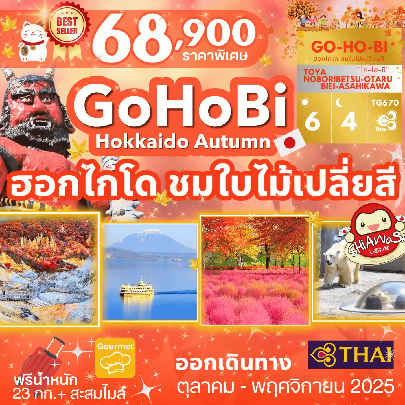 ทัวร์ญี่ปุ่น GOHOBI Hokkaido Autumn Tour  6วัน 4คืน  (TG)